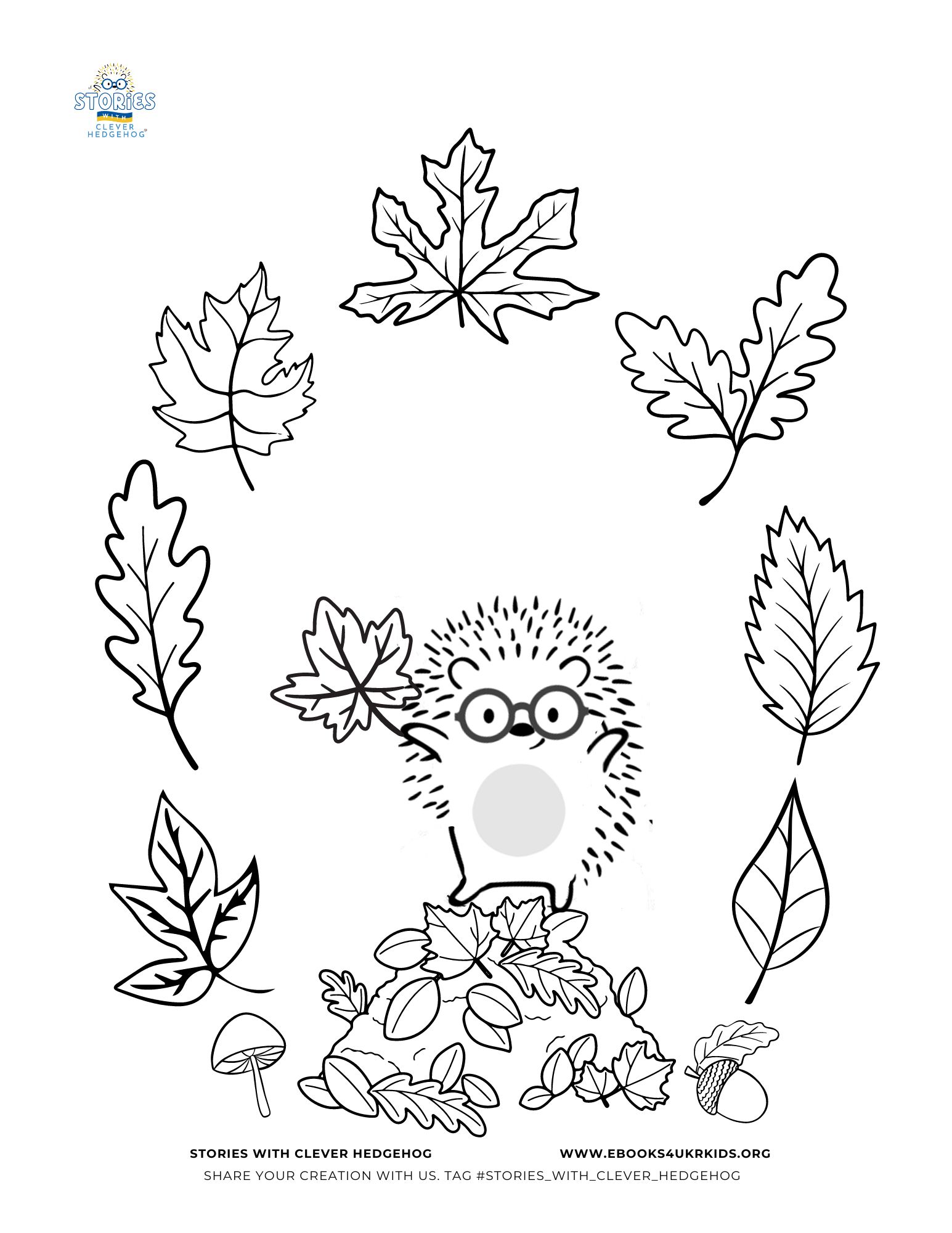 Coloring page for kids, Stories with Clever Hedgehog