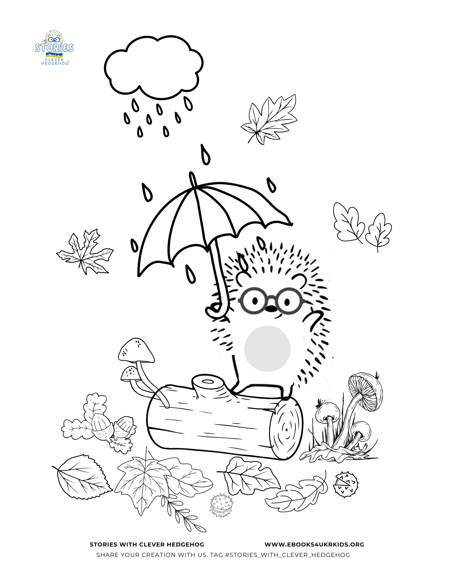 Things to be thankful for, Coloring page for kids, Stories with Clever Hedgehog