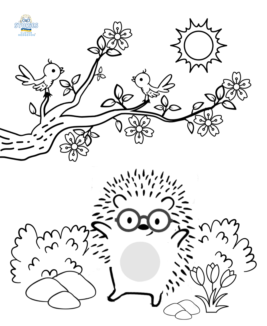 Coloring page for kids, Stories with Clever Hedgehog